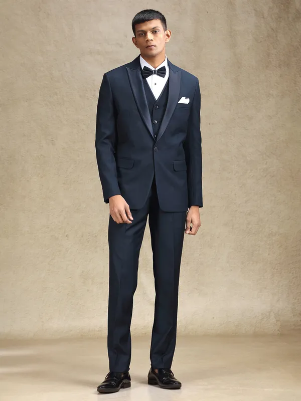 Navy party wear coat suit in terry rayon for mens wear