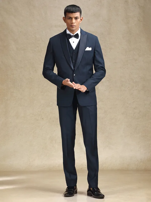 Navy party wear coat suit in terry rayon for mens wear