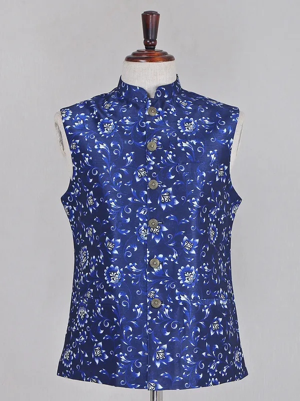 Navy party wear raw silk waistcoat