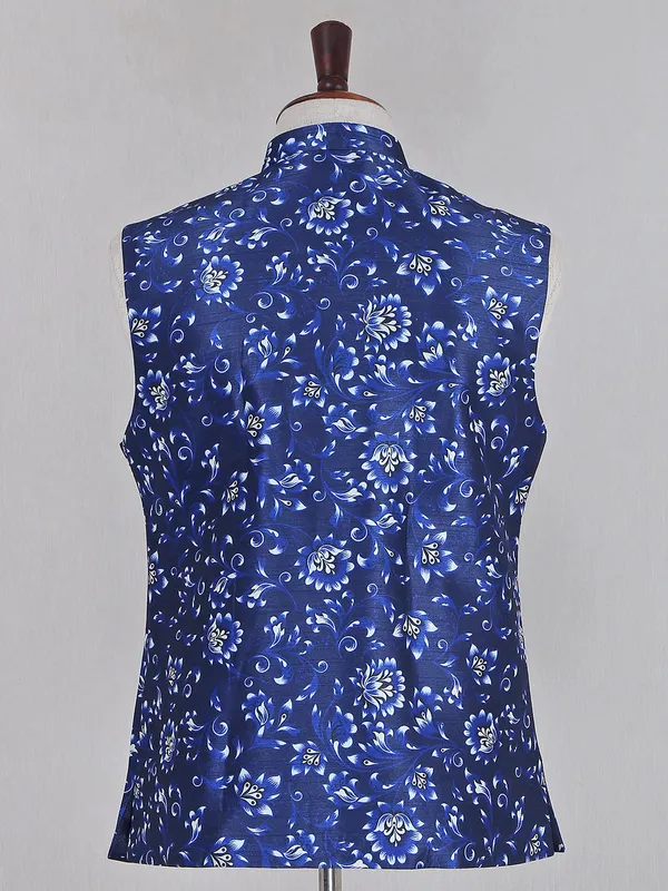 Navy party wear raw silk waistcoat