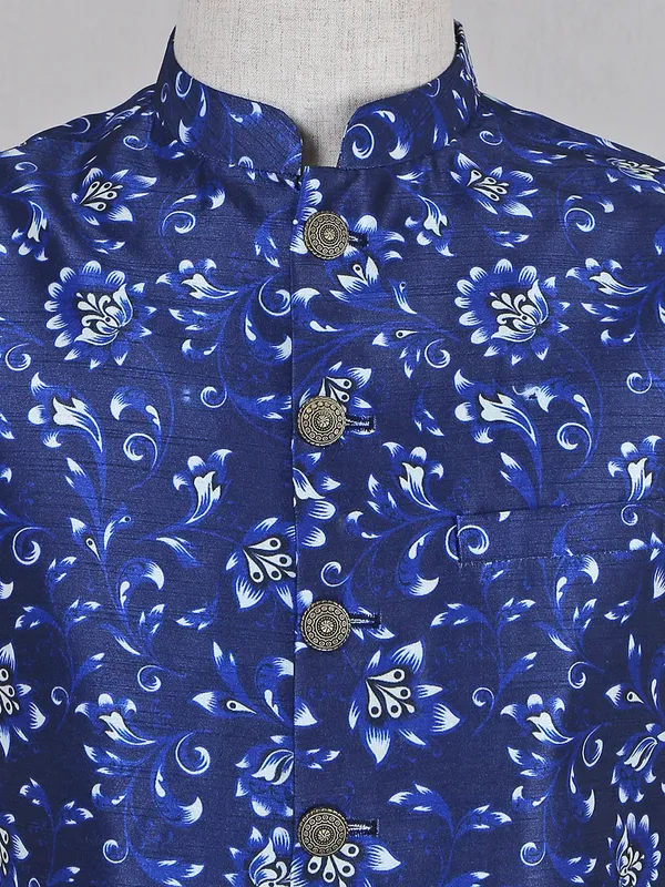 Navy party wear raw silk waistcoat