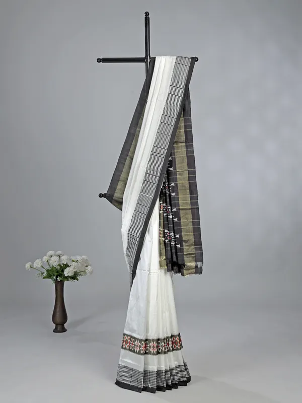 White and black hyderabadi silk saree