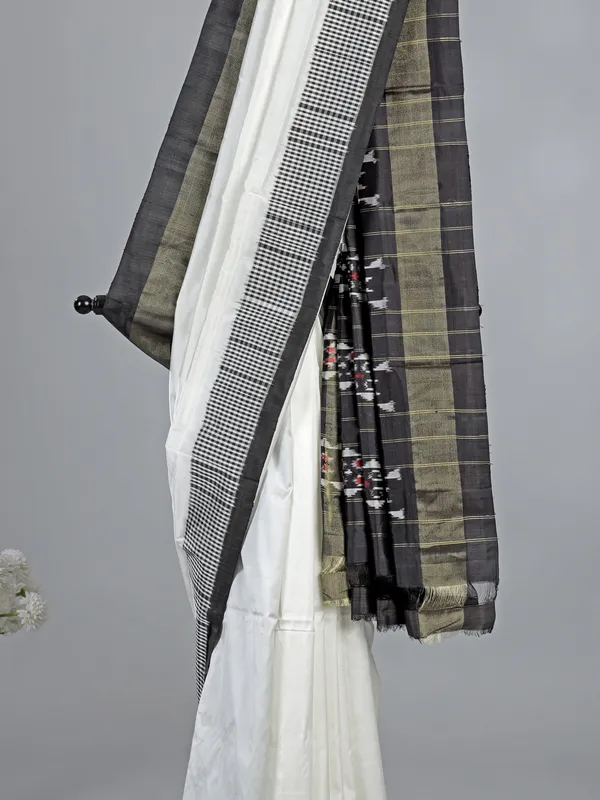 White and black hyderabadi silk saree