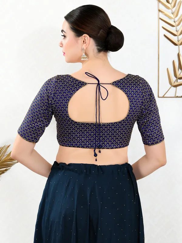 Navy plain art silk blouse
