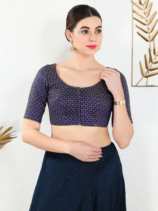 Navy plain art silk blouse