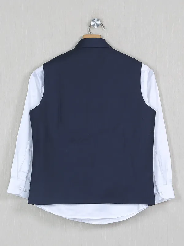 Navy plain boys waistcoat with shirt in terry rayon