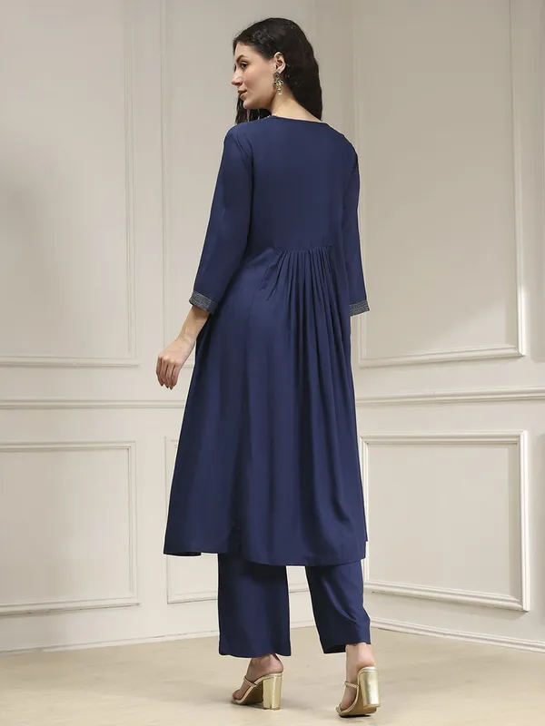 Navy plain cotton silk kurti set with dupatta