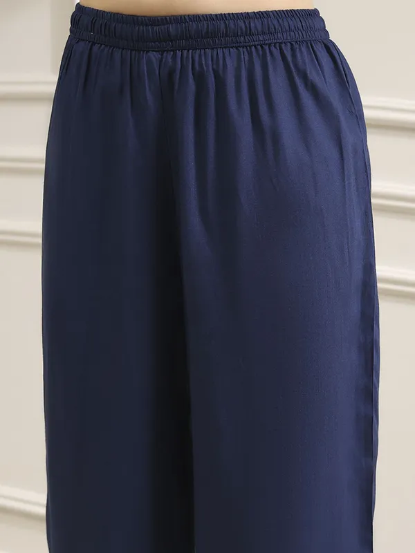 Navy plain cotton silk kurti set with dupatta