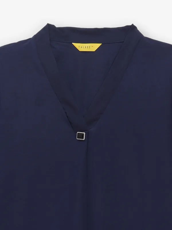 Navy plain georgette top for women