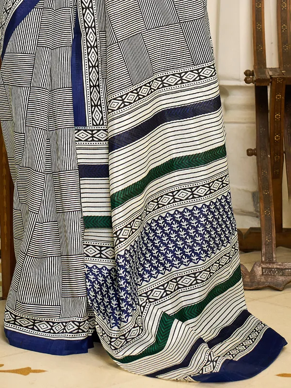 Navy printed bhagalpuri silk saree