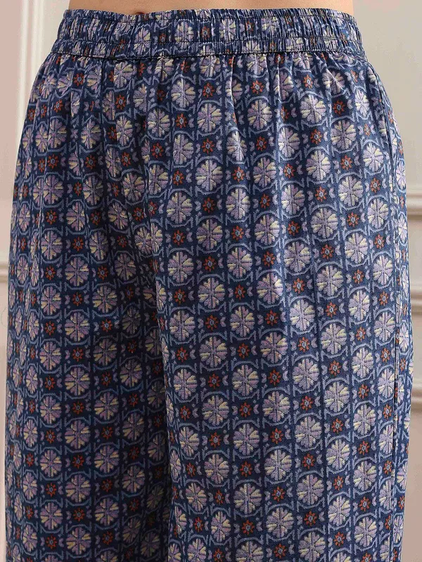 Navy printed cotton kurti set with dupatta