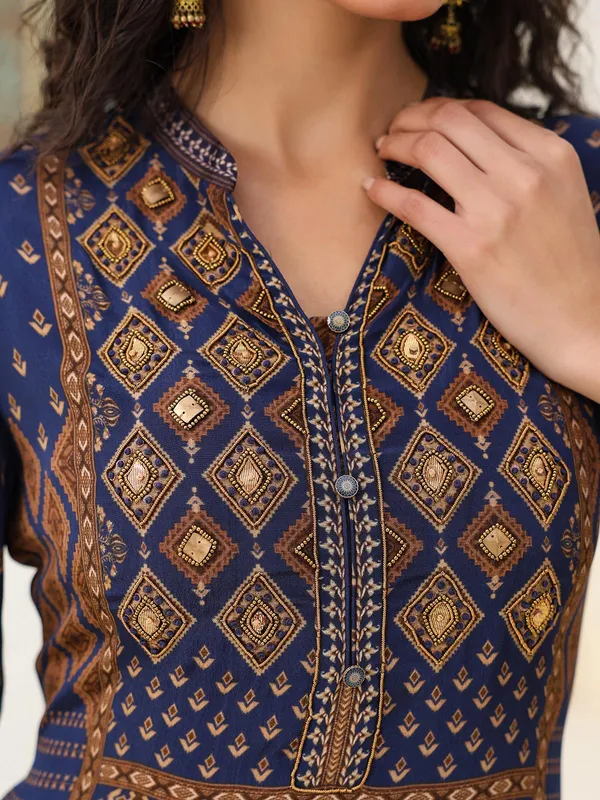 Navy printed crepe kurti set