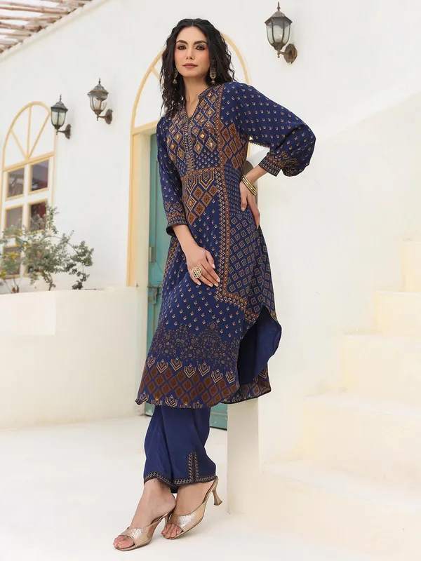 Navy printed crepe kurti set