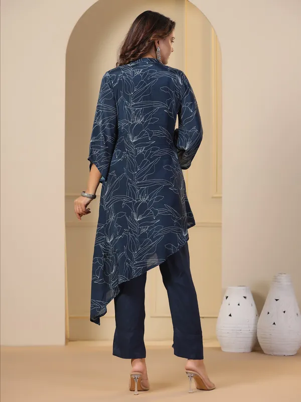 Navy printed kurti set in silk