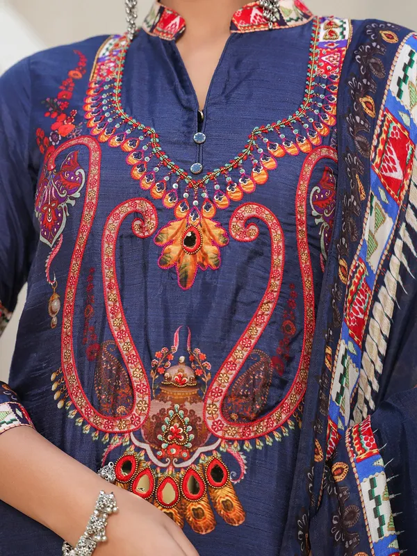 Navy printed kurti set with dupatta for women