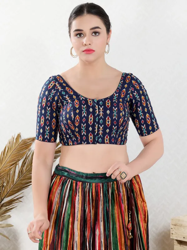 Navy printed ready made blouse