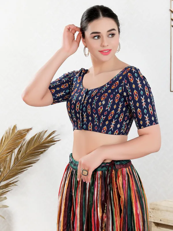 Navy printed ready made blouse