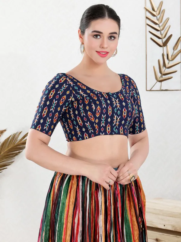 Navy printed ready made blouse