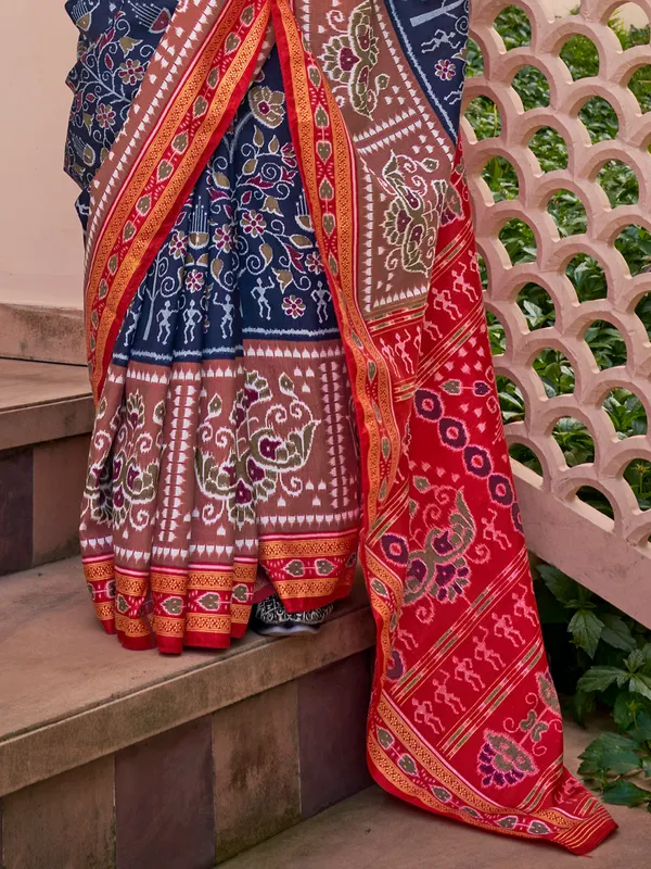Navy printed silk saree for festive elegance
