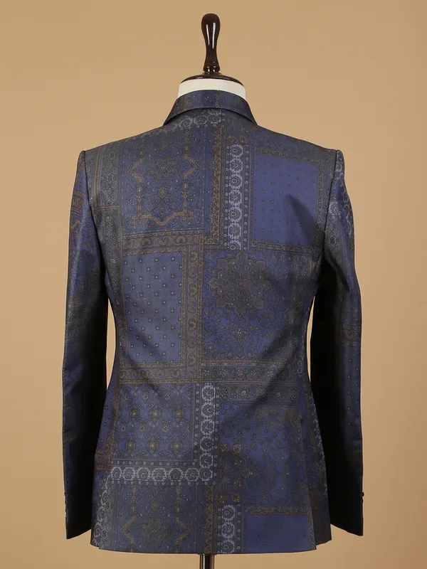 Navy printed terry rayon blazer