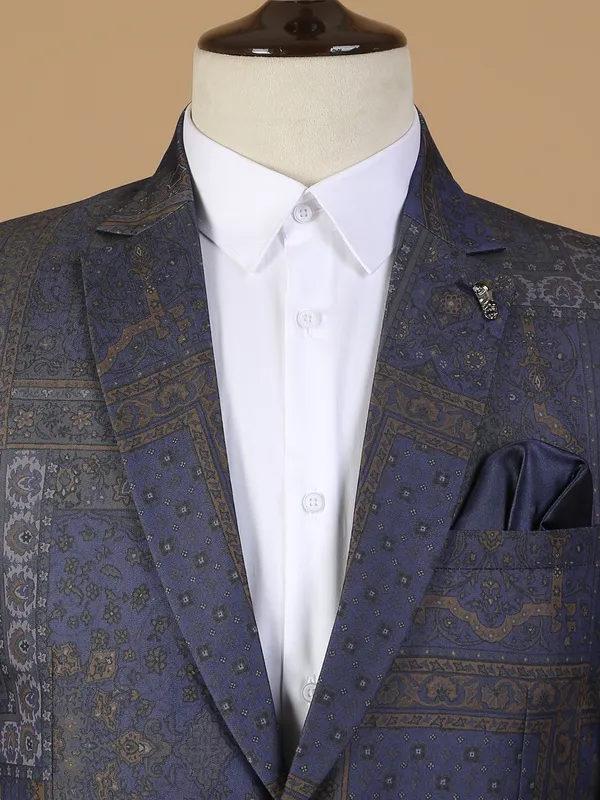 Navy printed terry rayon blazer