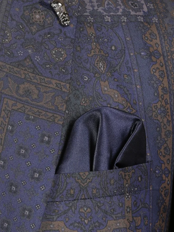 Navy printed terry rayon blazer