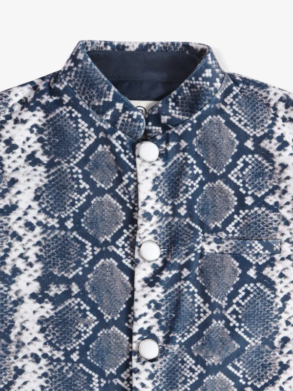 Navy printed velvet waistcoat with shirt