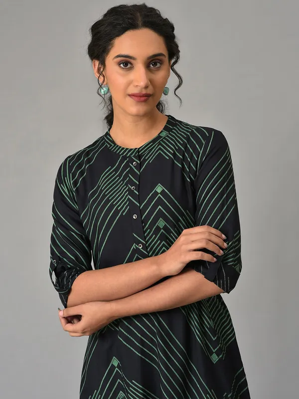 Navy rayon cotton long printed kurti