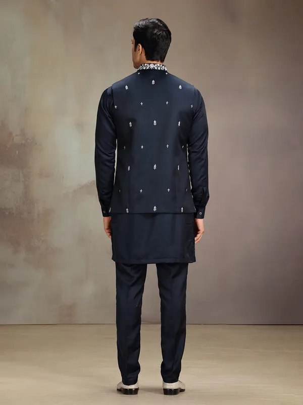 Navy satin linen waistcoat set for wedding celebration