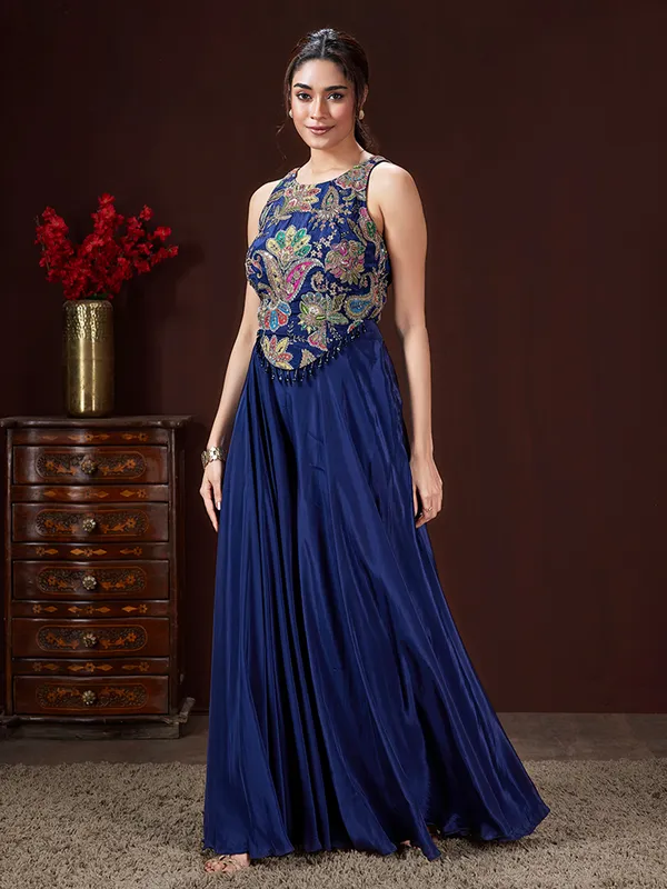 Navy satin silk palazzo suit for festival