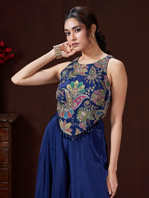 Navy satin silk palazzo suit for festival
