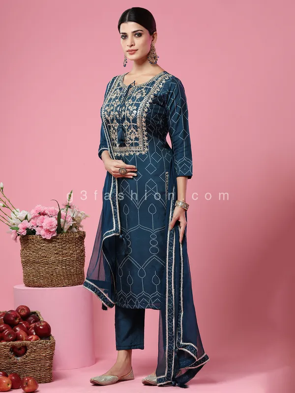 Navy satin silk wedding pant suit