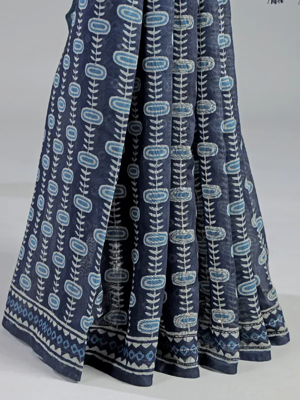 Navy semi cotton thread worked saree