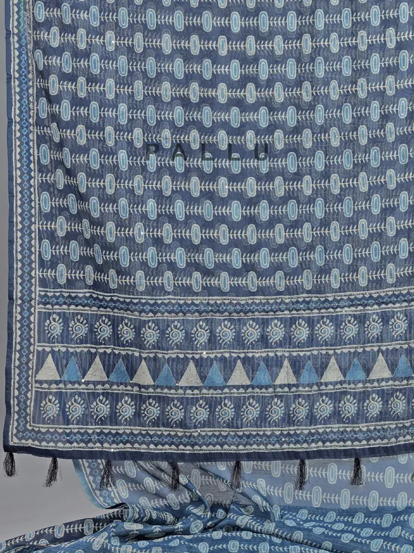 Navy semi cotton thread worked saree