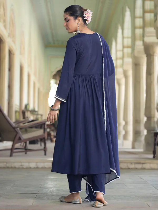 Navy silk embroidery kurti set