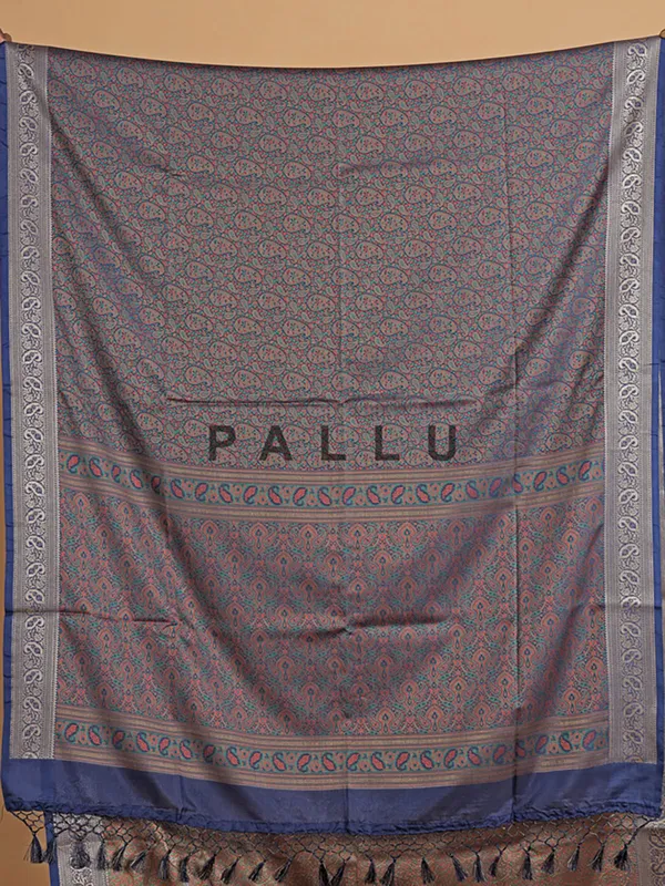 Navy silk festive wear printed saree