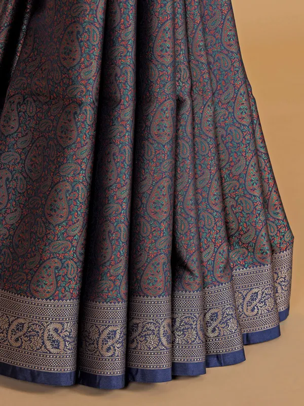 Navy silk festive wear printed saree