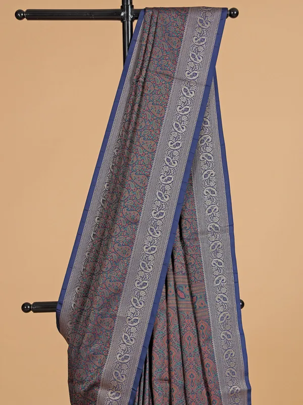 Navy silk festive wear printed saree