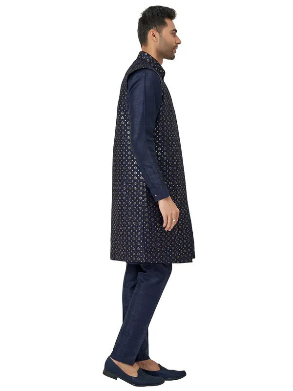Navy silk indowestern for wedding look