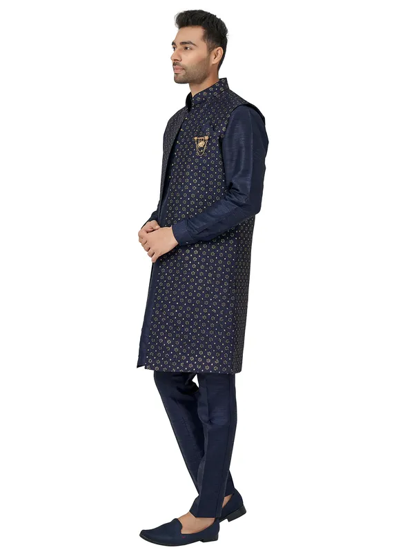 Navy silk indowestern for wedding look