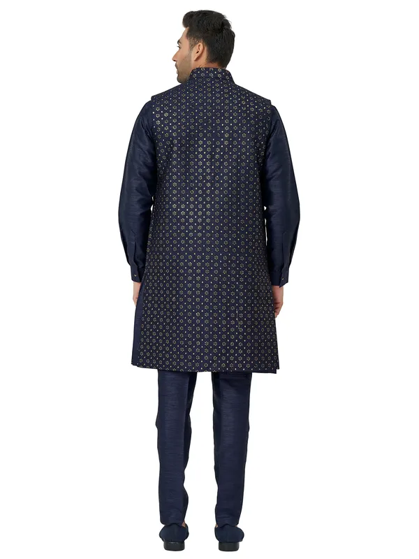 Navy silk indowestern for wedding look