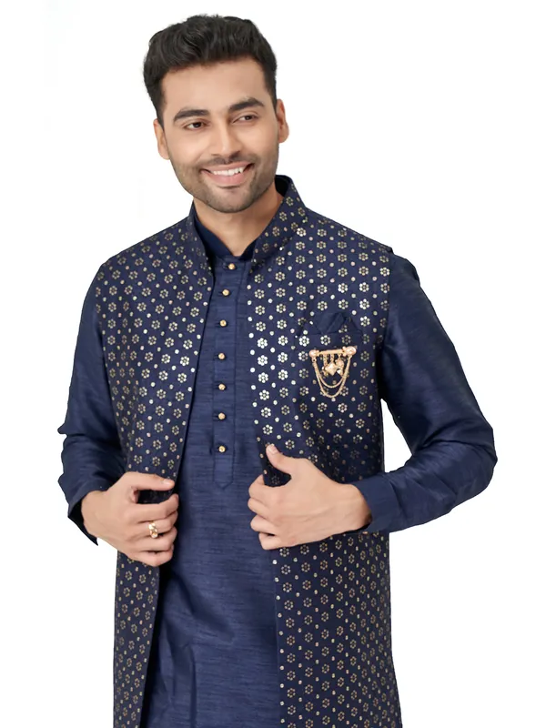 Navy silk indowestern for wedding look
