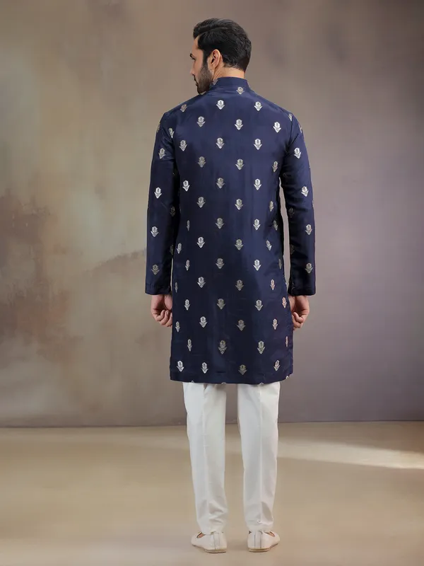 Navy silk kurta pajama for wedding celebration