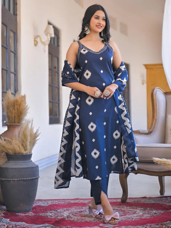 Navy silk kurti set for festival