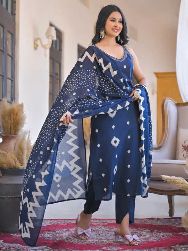Navy silk kurti set for festival