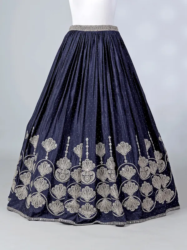Navy silk lehenga choli with mirror embellishments