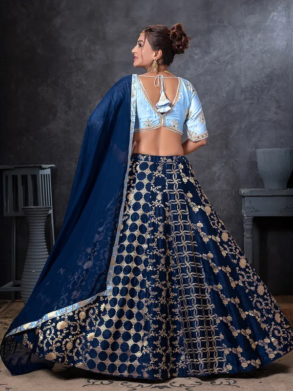 Navy silk lehenga choli with zari embellishment