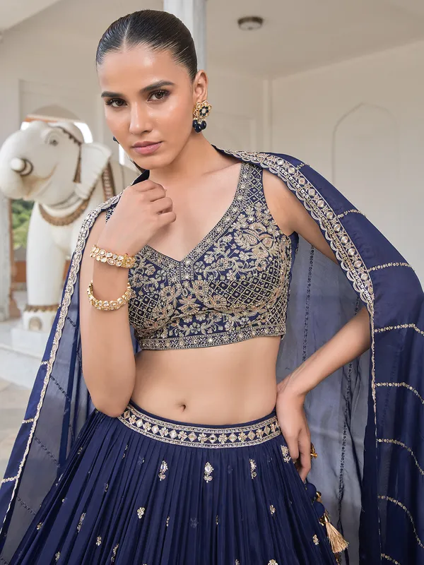 Navy silk mirror work lehenga choli