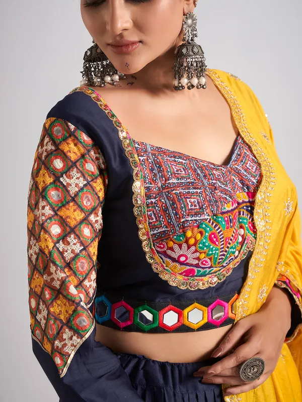 Navy silk navratri chaniya choli with dupatta