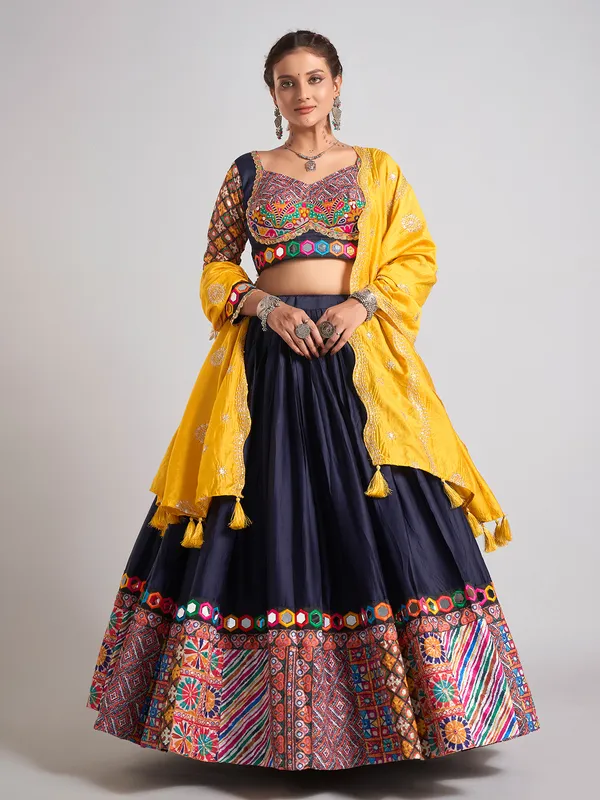 Navy silk navratri chaniya choli with dupatta
